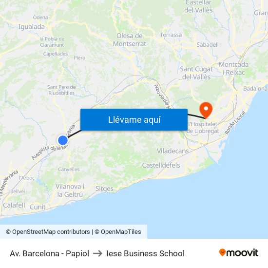 Av. Barcelona - Papiol to Iese Business School map