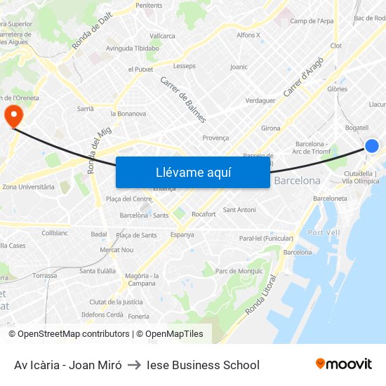 Av Icària - Joan Miró to Iese Business School map