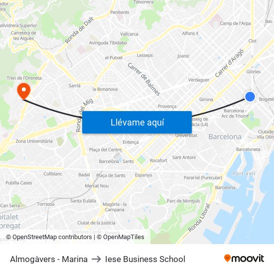 Almogàvers - Marina to Iese Business School map