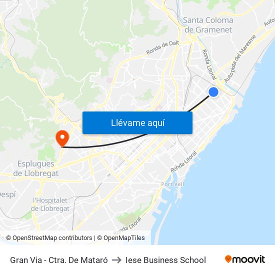 Gran Via - Ctra. De Mataró to Iese Business School map