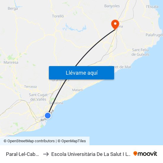 Paral·Lel-Cabanes to Escola Universitària De La Salut I L'Esport map
