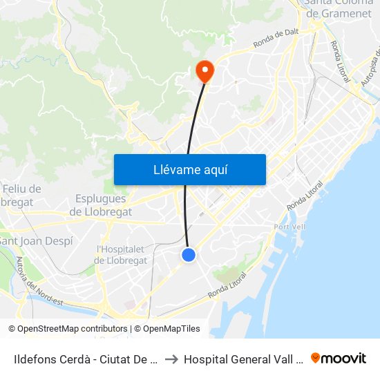 Ildefons Cerdà - Ciutat De La Justícia to Hospital General Vall D'Hebron map