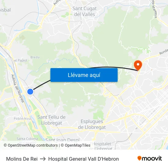 Molins De Rei to Hospital General Vall D'Hebron map