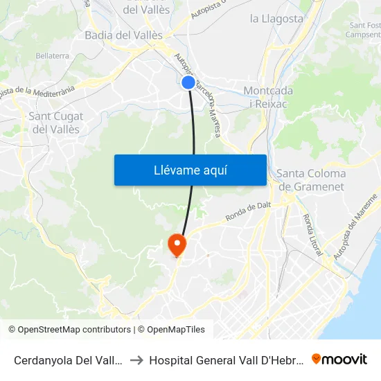 Cerdanyola Del Vallès to Hospital General Vall D'Hebron map