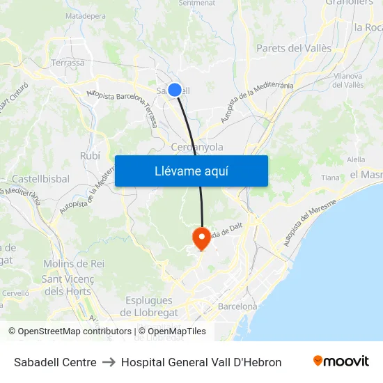 Sabadell Centre to Hospital General Vall D'Hebron map