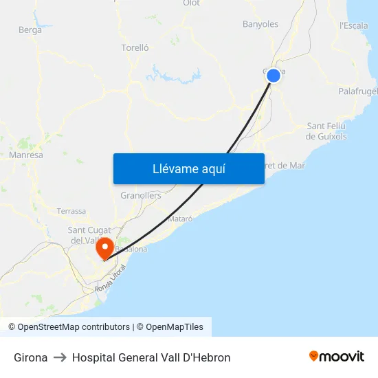 Girona to Hospital General Vall D'Hebron map