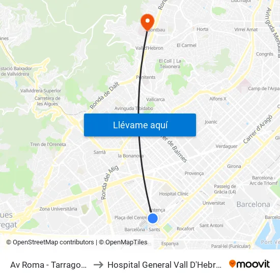 Av Roma - Tarragona to Hospital General Vall D'Hebron map