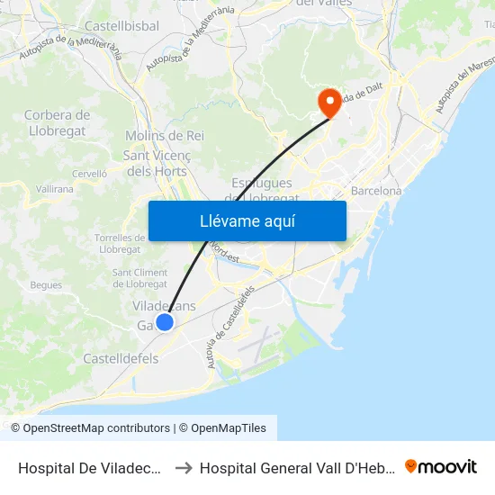 Hospital De Viladecans to Hospital General Vall D'Hebron map