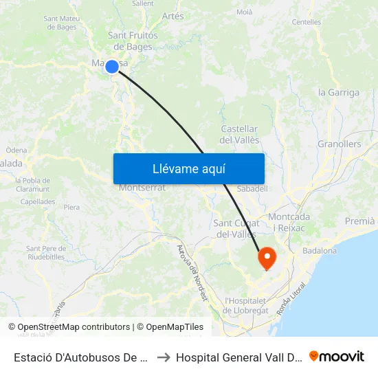 Estació D'Autobusos De Manresa to Hospital General Vall D'Hebron map