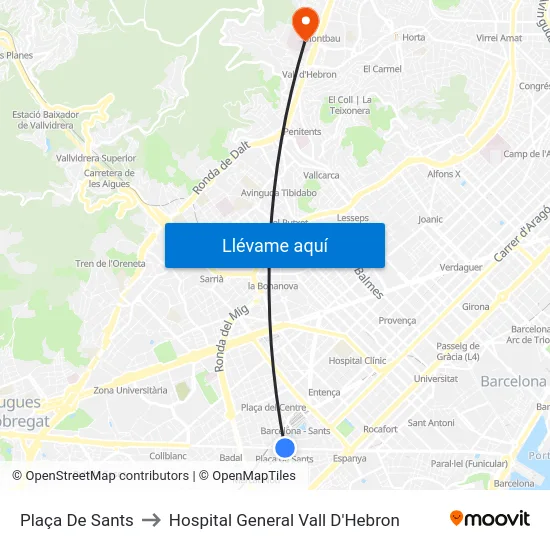 Plaça De Sants to Hospital General Vall D'Hebron map