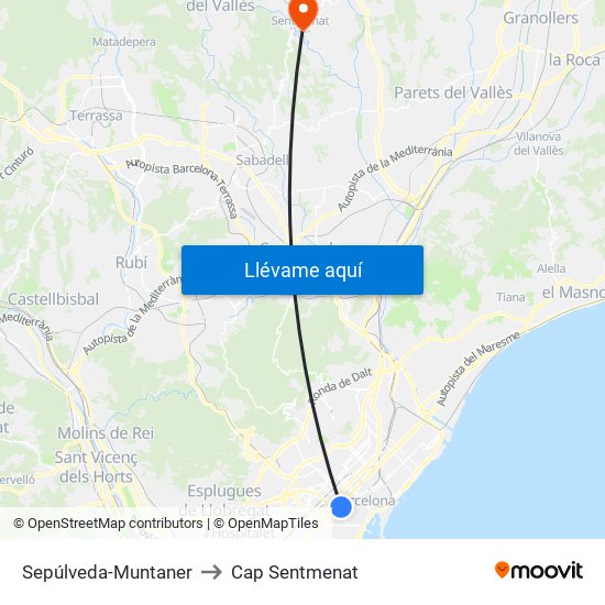 Sepúlveda-Muntaner to Cap Sentmenat map