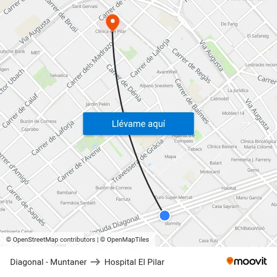 Diagonal - Muntaner to Hospital El Pilar map