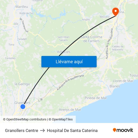 Granollers Centre to Hospital De Santa Caterina map