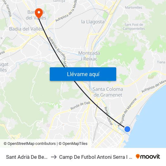 Sant Adrià De Besòs to Camp De Futbol Antoni Serra I Pujol map
