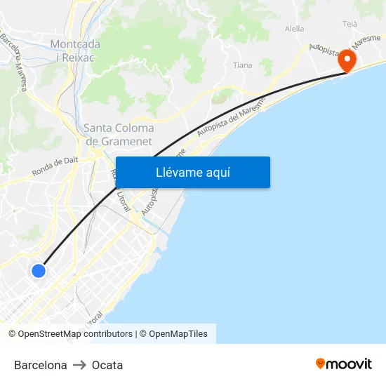 Barcelona to Ocata map