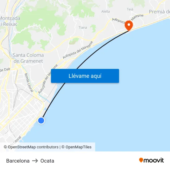 Barcelona to Ocata map