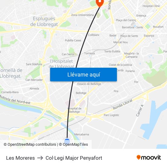 Les Moreres to Col·Legi Major Penyafort map