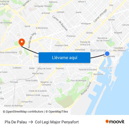Pla De Palau to Col·Legi Major Penyafort map