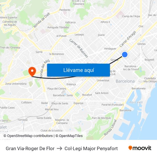 Gran Via-Roger De Flor to Col·Legi Major Penyafort map
