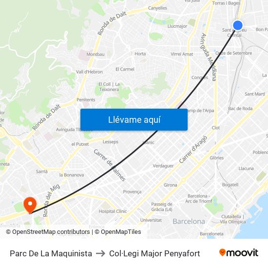 Parc De La Maquinista to Col·Legi Major Penyafort map