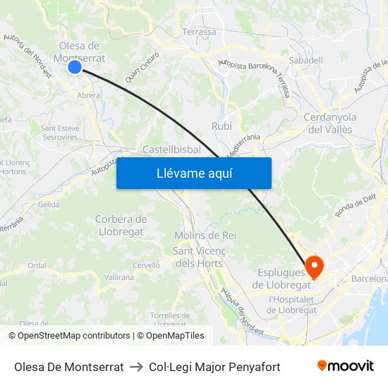 Olesa De Montserrat to Col·Legi Major Penyafort map