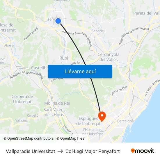 Vallparadís Universitat to Col·Legi Major Penyafort map