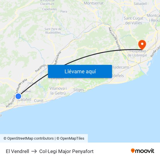 El Vendrell to Col·Legi Major Penyafort map