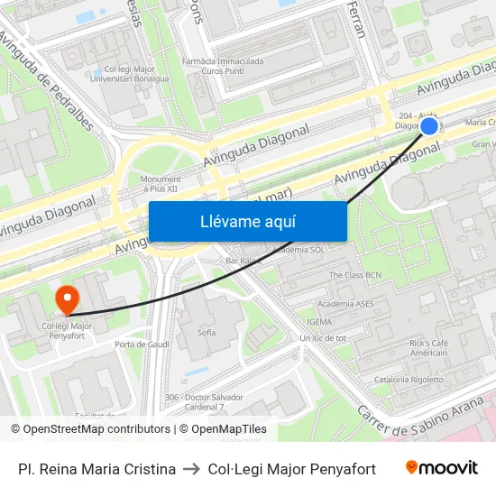 Pl. Reina Maria Cristina to Col·Legi Major Penyafort map