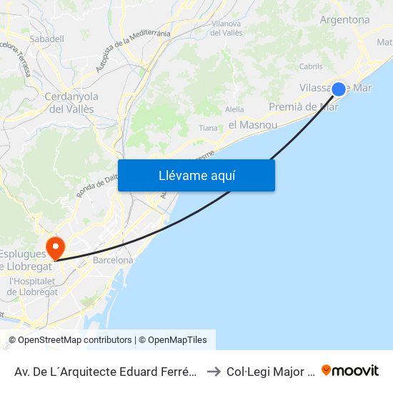 Av. De L´Arquitecte Eduard Ferrés (Camp De Futbol) to Col·Legi Major Penyafort map