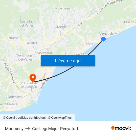 Montseny to Col·Legi Major Penyafort map