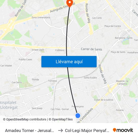 Amadeu Torner - Jerusalem to Col·Legi Major Penyafort map