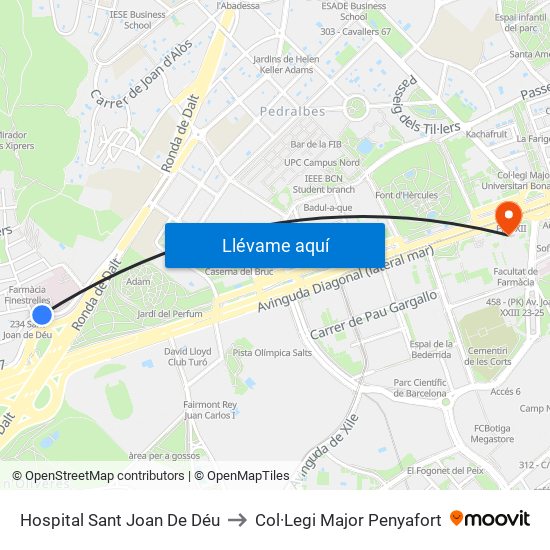 Hospital Sant Joan De Déu to Col·Legi Major Penyafort map