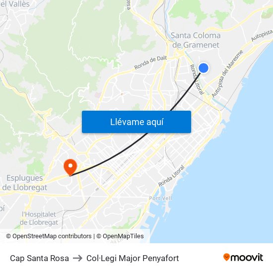 Cap Santa Rosa to Col·Legi Major Penyafort map