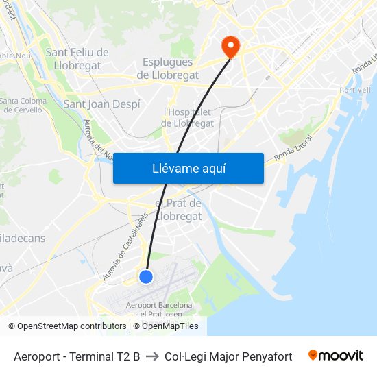 Aeroport - Terminal T2 B to Col·Legi Major Penyafort map