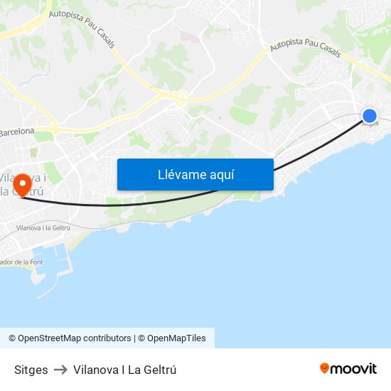 Sitges to Vilanova I La Geltrú map