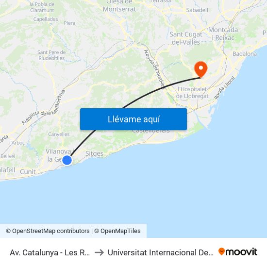 Av. Catalunya - Les Roquetes to Universitat Internacional De Catalunya map
