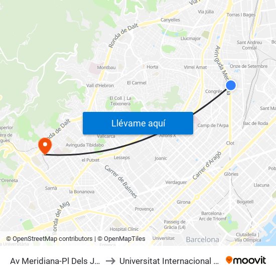 Av Meridiana-Pl Dels Jardins D'Elx to Universitat Internacional De Catalunya map