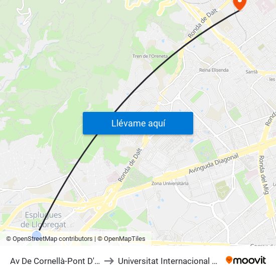 Av De Cornellà-Pont D'Esplugues to Universitat Internacional De Catalunya map