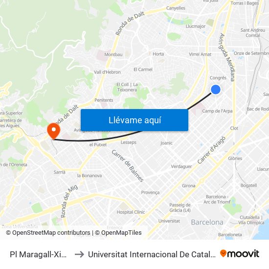 Pl Maragall-Xiprer to Universitat Internacional De Catalunya map