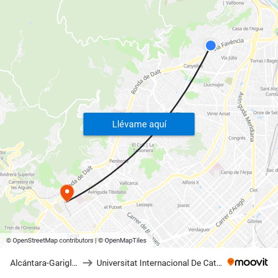 Alcántara-Garigliano to Universitat Internacional De Catalunya map