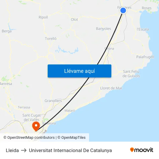 Lleida to Universitat Internacional De Catalunya map