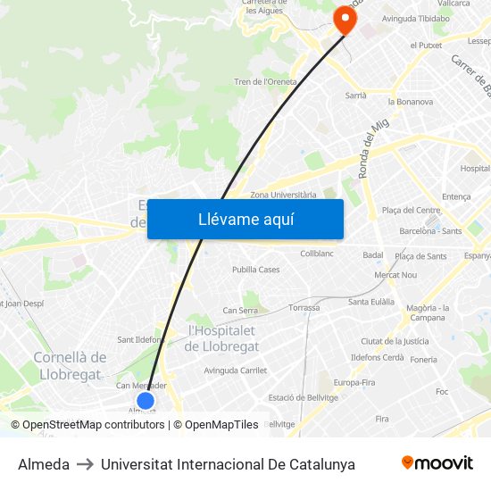 Almeda to Universitat Internacional De Catalunya map