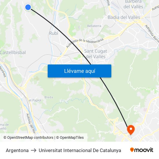 Argentona to Universitat Internacional De Catalunya map