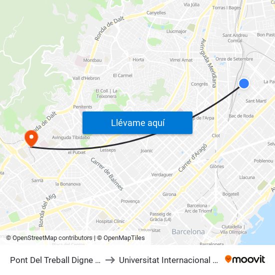 Pont Del Treball Digne - Santander to Universitat Internacional De Catalunya map