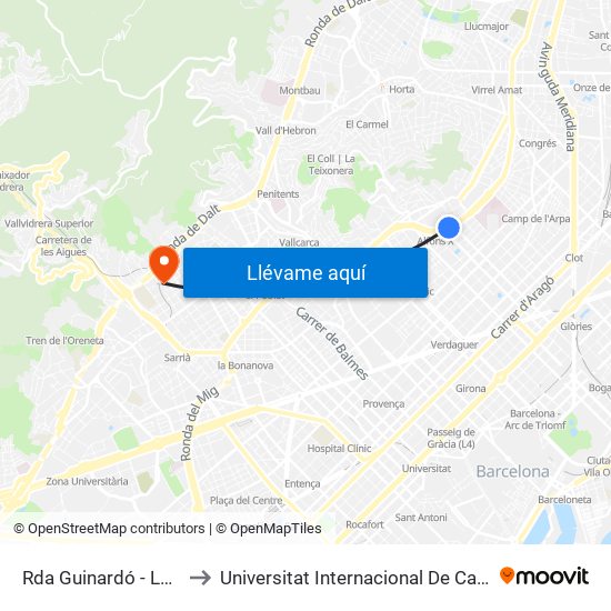 Rda Guinardó - Lepant to Universitat Internacional De Catalunya map