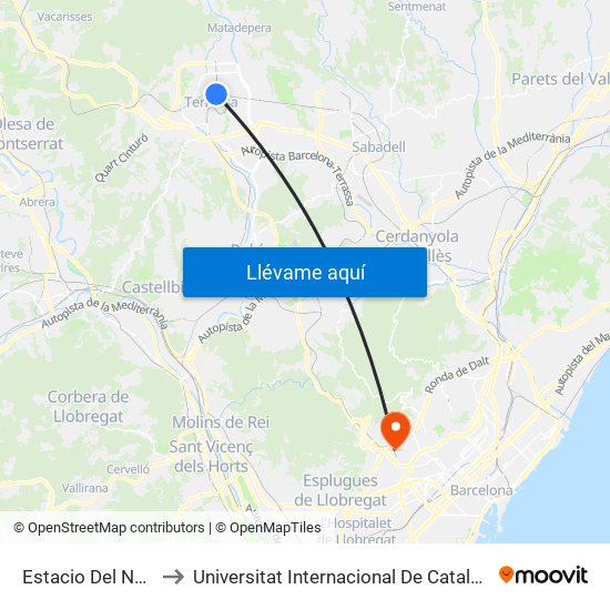 Estacio Del Nord to Universitat Internacional De Catalunya map
