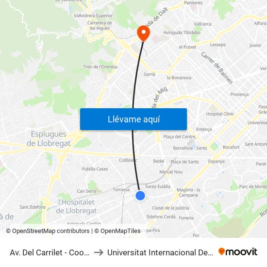 Av. Del Carrilet - Cooperativa to Universitat Internacional De Catalunya map