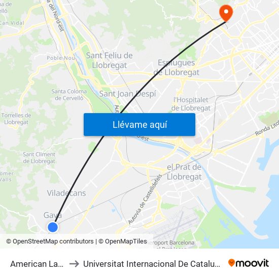 American Lake to Universitat Internacional De Catalunya map