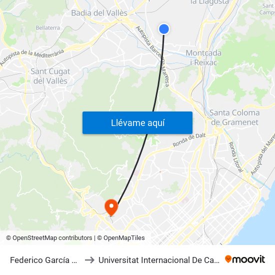 Federico García Lorca to Universitat Internacional De Catalunya map