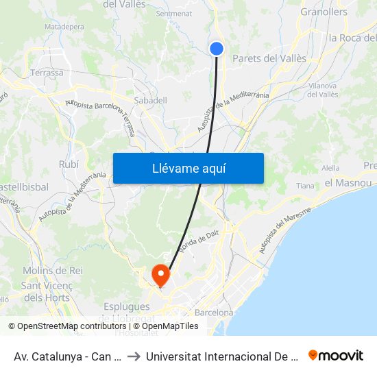 Av. Catalunya - Can Cortès to Universitat Internacional De Catalunya map